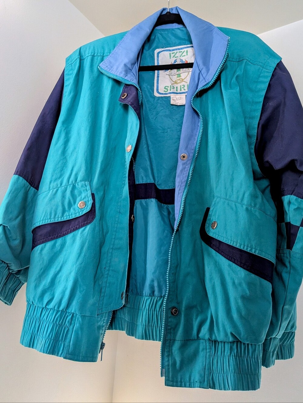 Vintage Izzi Spirit Teal & Navy Colorblock Windbreaker Jacket